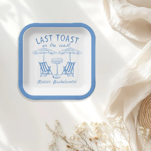 Handgezeichneter letzter Toast Coast Blue Junggese Pappteller