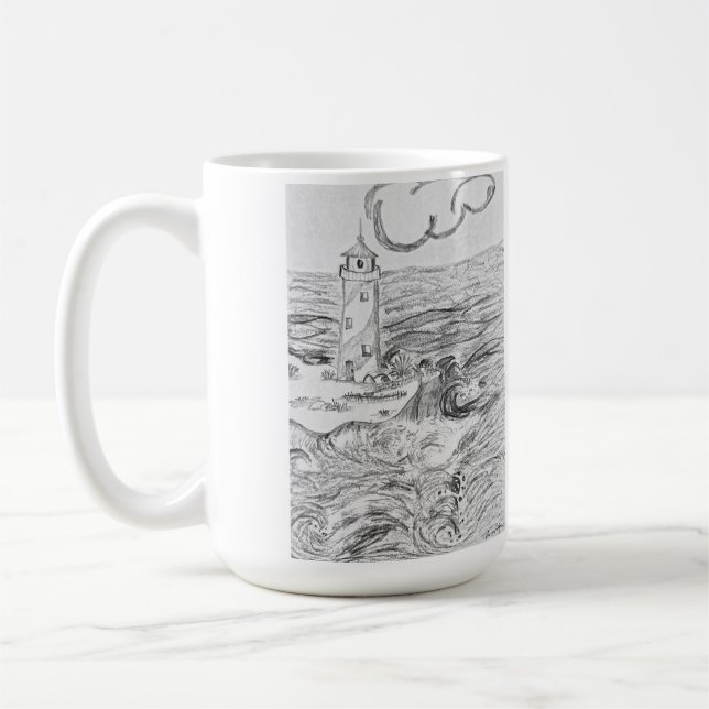 Handgezeichneter Leuchtturm auf Tasse (Links)