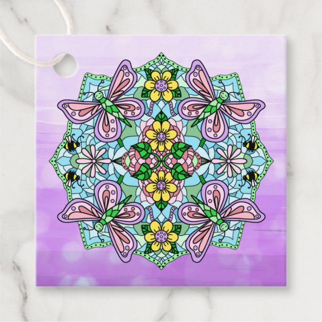 Handgezeichneter Lila Schmetterling Mandala Geschenkanhänger (Vorderseite)
