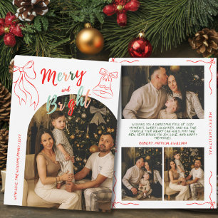 Handgezeichneter Merry and Bright Bogen Foto Weihn Feiertagskarte