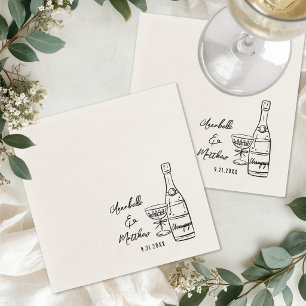 Handgezeichneter minimalistischer Cocktail-Hochzei Serviette