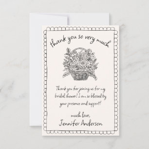 Handgezeichneter Muschel-Kritzel-Blumenkorb Dankeskarte