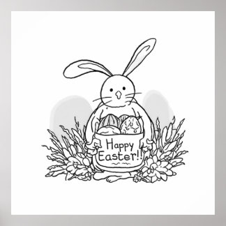 Handgezeichneter Osterhase Färbungsstil Frühling Poster