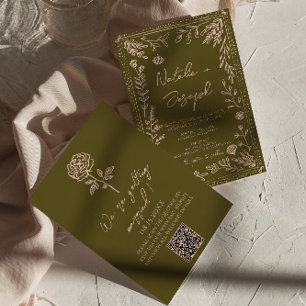 Handgezeichneter QR-Code Graslandschaften Florale Einladung