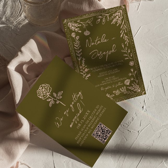 Handgezeichneter QR-Code Graslandschaften Florale  Einladung (Von Creator hochgeladen)