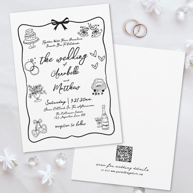 Handgezeichneter QR-Code Whimsical Wedding Einladung (Hand Drawn QR Code Whimsical Wedding Invitation )