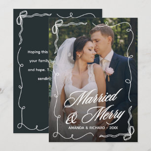 Handgezeichneter Rahmen Verheiratet Merry Newlywed Feiertagskarte