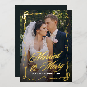 Handgezeichneter Rahmen Verheiratet Merry Newlywed Folien Feiertagskarte