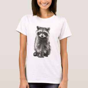 Handgezeichneter realistischer Kohle-Raccoon-Fraue T-Shirt