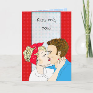 Handgezeichneter Retro Art Couple's Kiss Me Karte