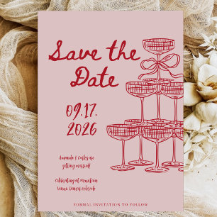 Handgezeichneter Retro-Cocktail-Trunk Rot Foto Hoc Save The Date