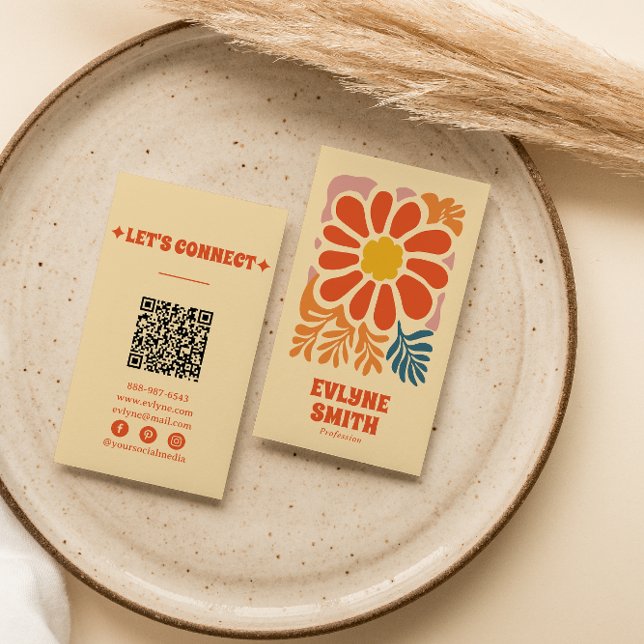 Handgezeichneter Retro-farbiger QR-Code Boho 70er  Visitenkarte (Von Creator hochgeladen)