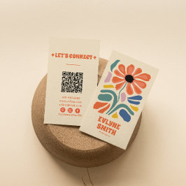 Handgezeichneter Retro farbiger QR Code Boho Chic  Visitenkarte