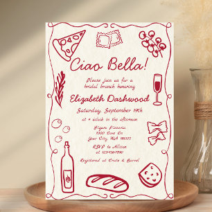 Handgezeichneter Retro Rot Lässig Bridal Brunch Einladung