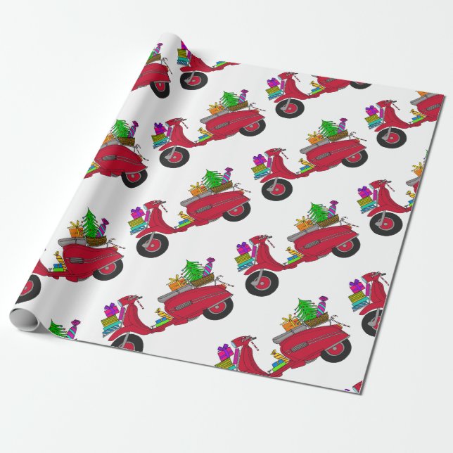 Handgezeichneter Retro Weihnachtsroller Geschenkpapier (Ungerollt)