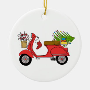 Handgezeichneter Retro-Weihnachtsroller mit Gesche Keramik Ornament
