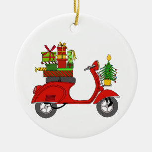 Handgezeichneter Retro-Weihnachtsroller mit Gesche Keramik Ornament