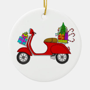 Handgezeichneter Retro-Weihnachtsroller mit Gesche Keramik Ornament