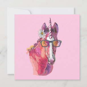 Handgezeichneter rosa Einhorn-Klassik-Rundaufklebe Einladung