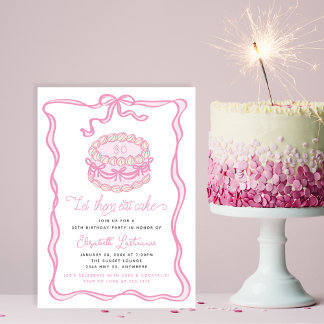 Handgezeichneter rosa Kuchen Pink Bow Geburtstag Einladung