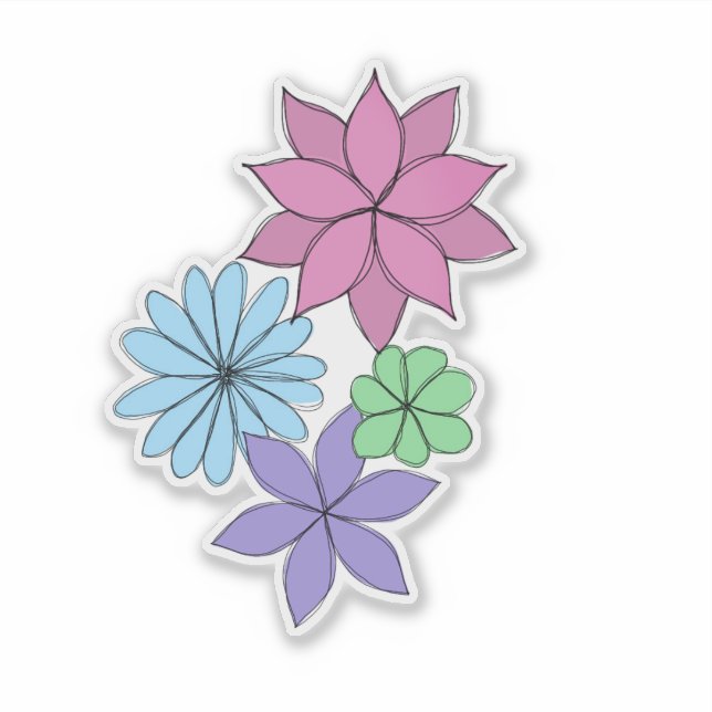 Handgezeichneter rosa, lila, blauer, mintgrüner Bl Aufkleber (Vorderseite)