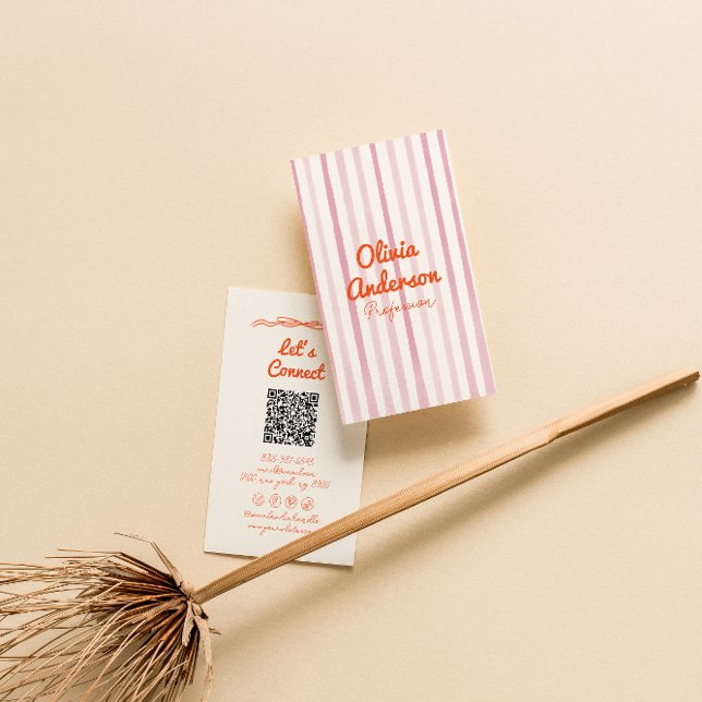 Handgezeichneter, rosa Orange Whimsy Boho QR Code Visitenkarte (Von Creator hochgeladen)