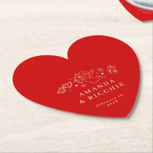 Handgezeichneter roter Cherub Vintage-Cupid-Hochze Untersetzer