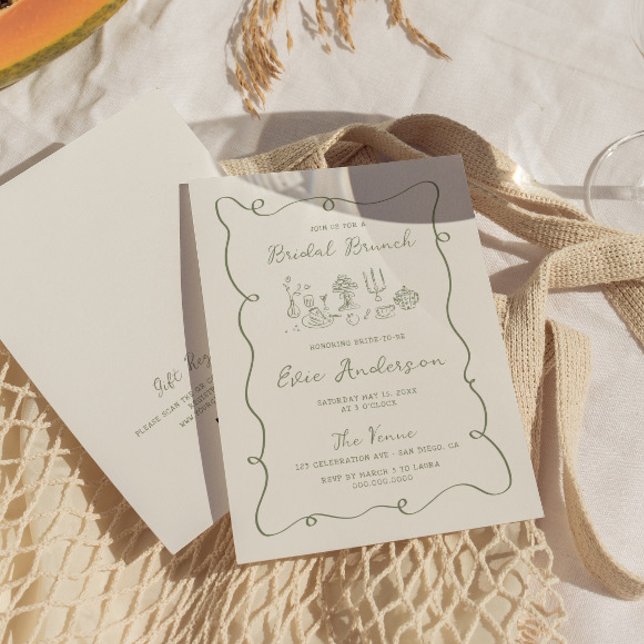 Handgezeichneter Sage Bridal Brunch Einladung (Von Creator hochgeladen)