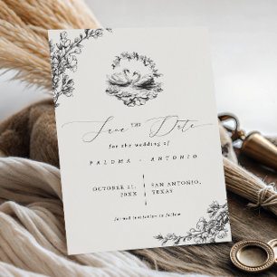 Handgezeichneter Schwan Vintage-Blumen-Hochzeit Save The Date