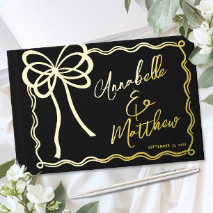Handgezeichneter schwarzer goldener Bogen Hochzeit Gästebuch