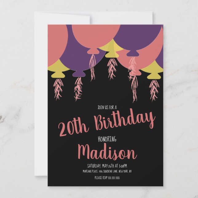 Handgezeichneter Schwimmballon jedes Alter Einladung (Vorderseite)