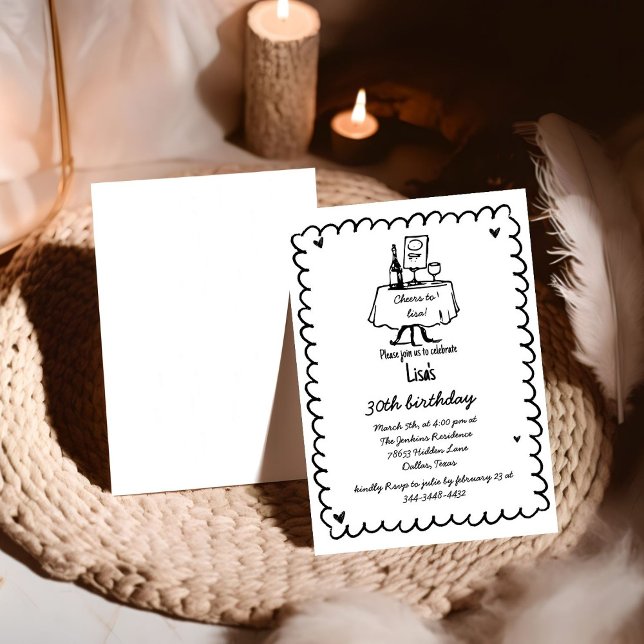 Handgezeichneter Scribble-Cocktail 30., 40. Geburt Einladung (Von Creator hochgeladen)