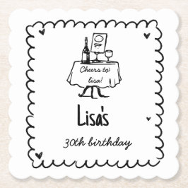 Handgezeichneter Scribble-Cocktail 30., 40. Geburt Untersetzer