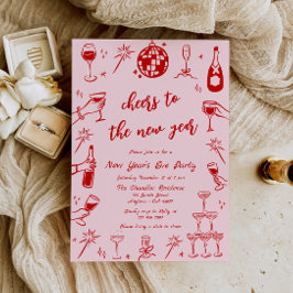 Handgezeichneter Silvester Party Einladung Rosa