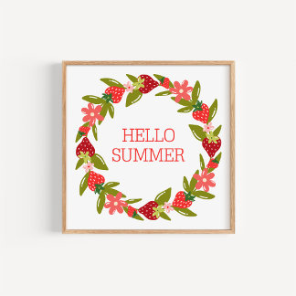 Handgezeichneter Sommer-Erdbeer-Kranz-Kunstprint Poster