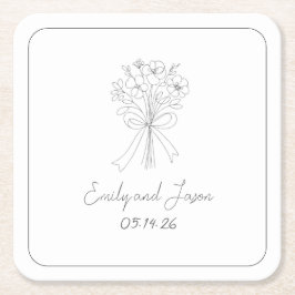 Handgezeichneter Stil einfache dünne Linie Blume u Rechteckiger Pappuntersetzer