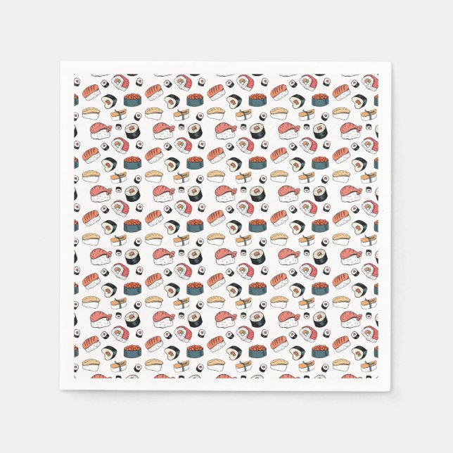 Handgezeichneter Sushi-Mix Serviette (Vorderseite)