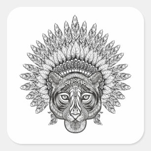 Handgezeichneter Tiger im Stil Quadratischer Aufkleber
