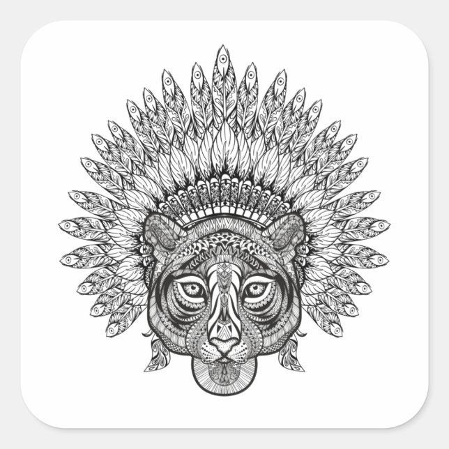 Handgezeichneter Tiger im Stil Quadratischer Aufkleber (Vorderseite)