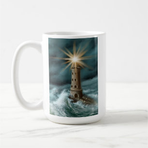 handgezeichneter und gemalter Leuchtturm am Meer Kaffeetasse