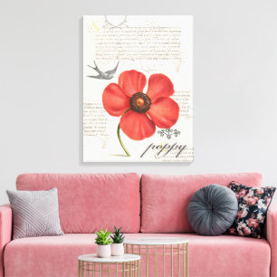 Handgezeichneter Vintage-Roter Mohn Leinwanddruck
