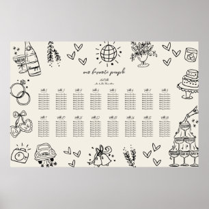 Handgezeichneter Vintage Whimsical Hochzeits-Sitzp Poster