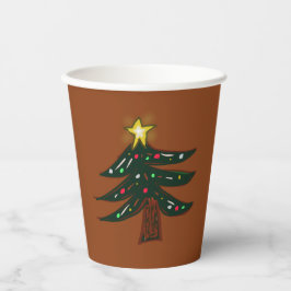 Handgezeichneter Weihnachtsbaum Braun Pappbecher