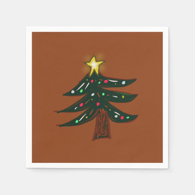 Handgezeichneter Weihnachtsbaum Braun  Serviette (Vorderseite)