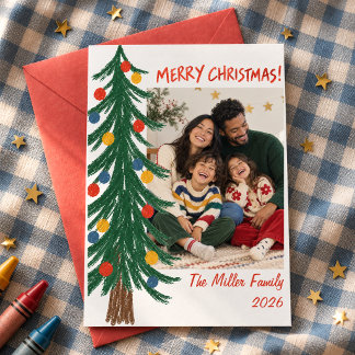 Handgezeichneter Weihnachtsbaum Familienfoto Whims Feiertagskarte