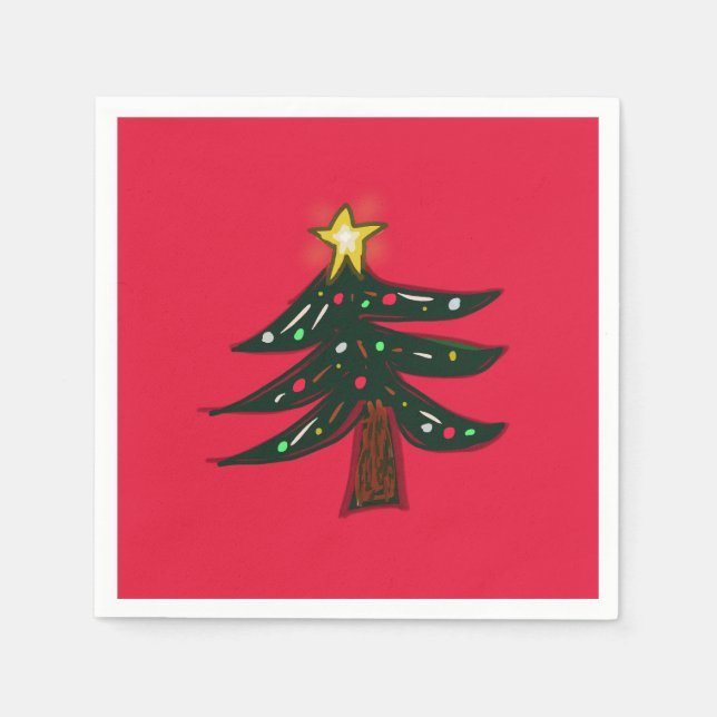 Handgezeichneter Weihnachtsbaum Rot Serviette (Vorderseite)