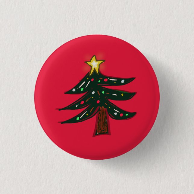 Handgezeichneter Weihnachtsbaumstern  Button (Vorderseite)