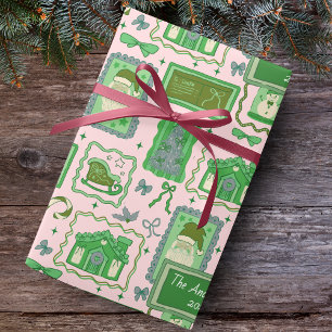 Handgezeichneter Weihnachtsname in grün und pink Geschenkpapier