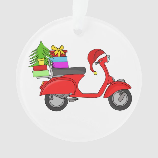 Handgezeichneter Weihnachtsscooter mit Geschenken Ornament (Vorderseite)