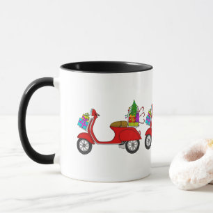 Handgezeichneter Weihnachtsscooter mit Geschenken Tasse